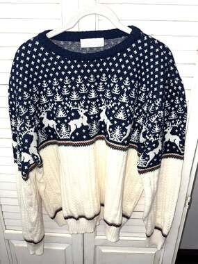 Vintage Rob Winter blue and cream reindeer sweater size XL Holiday